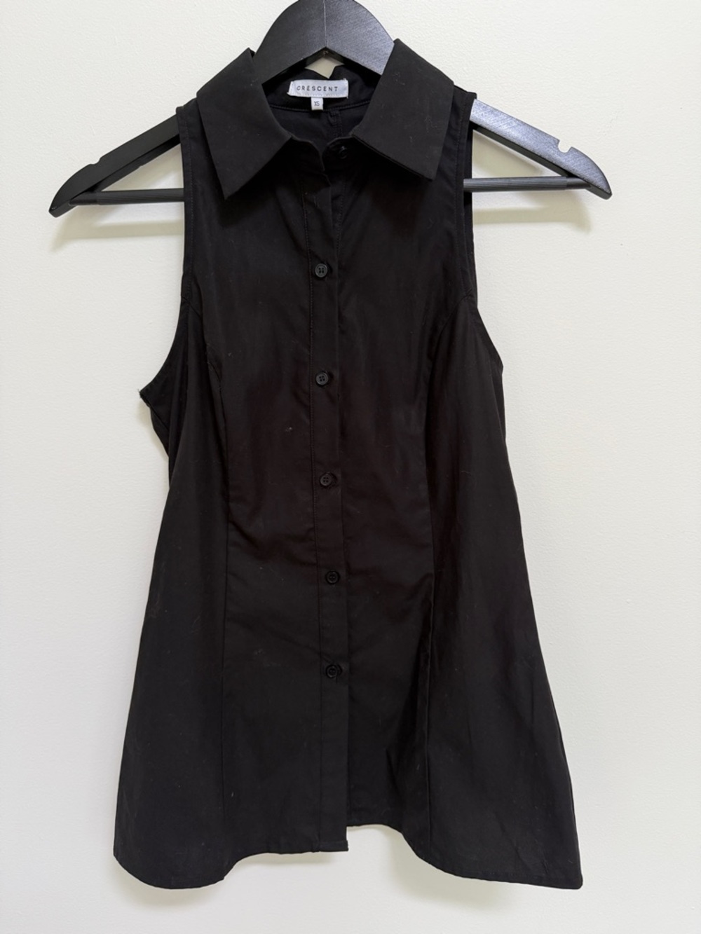 Crescent Black Sleeveless Button-Front Shirt